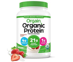 Orgain Organic Vegan Protein Powder, Strawberries & Cream - 21g Plant Based Protein, 4g Prebiotic Fiber, Low Net Carb, No Lactose Ingredients, No Added Sugar